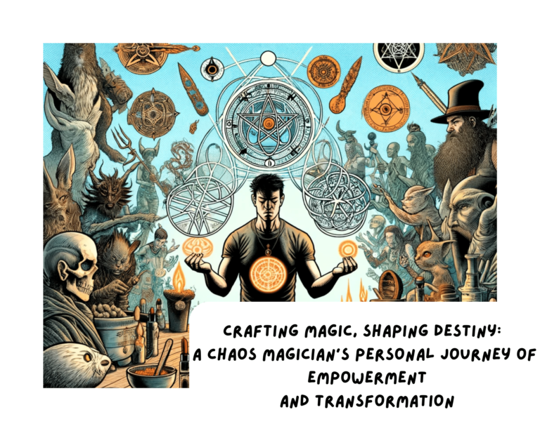 Comic book-style illustration of a chaos magician performing a personalized ritual, surrounded by unique magical symbols, highlighting the individuality and diversity in chaos magic practices